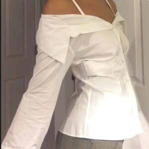 ADEAM Off-Shoulder White Double Collar Button Up Top-US2-6 CoverPhoto 4 styling
